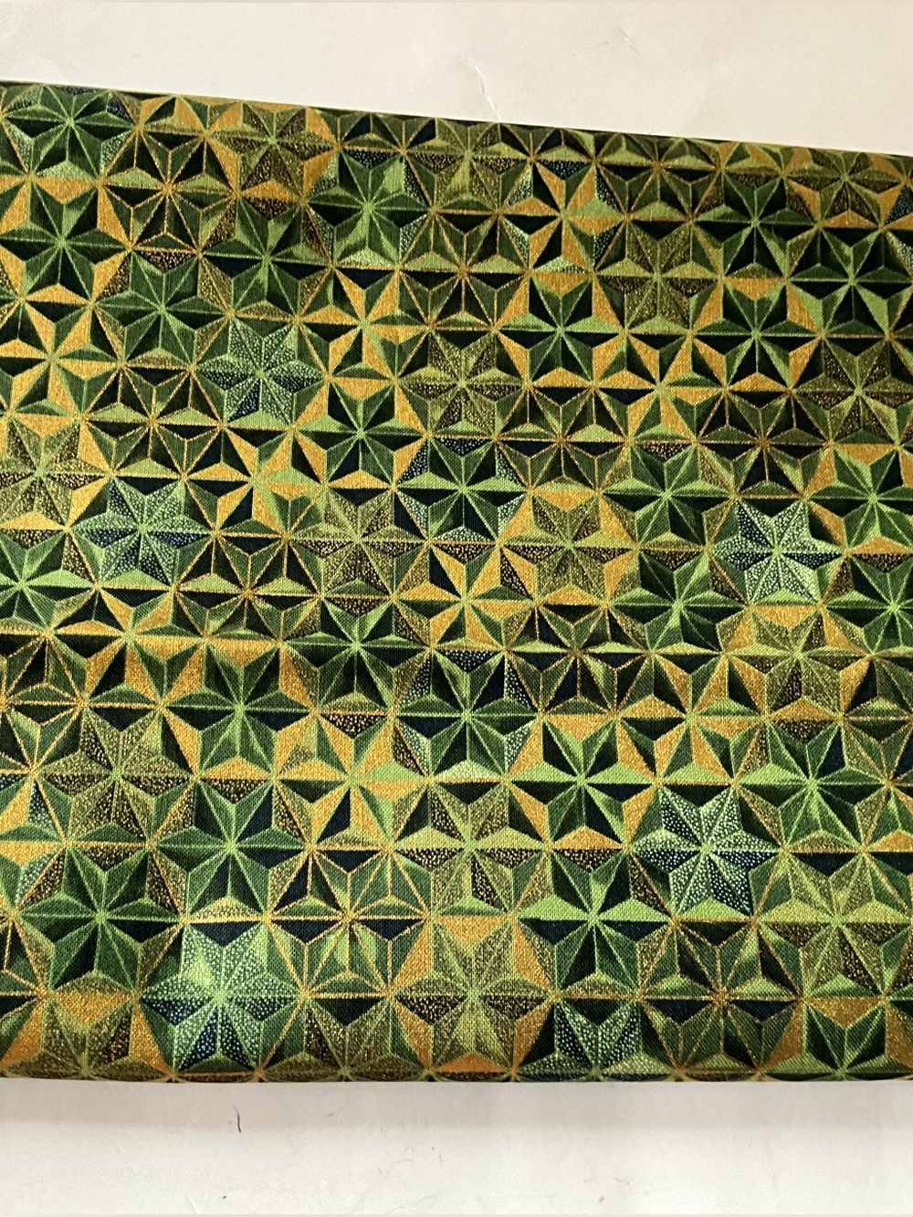 Robert Kaufman Grandeur Green/Gold Geometric Metallic Cotton Fabric 1.27 yds